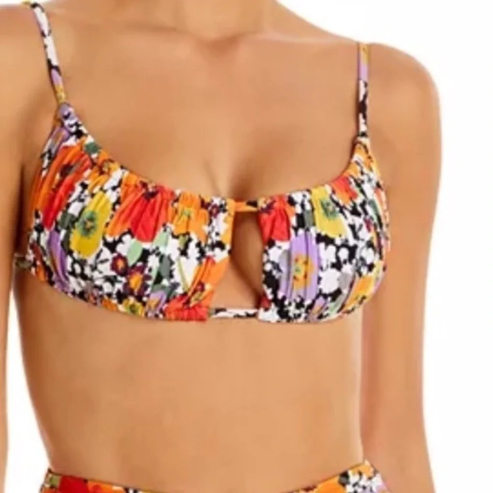 L*Space Monica Anthropologie Floral Ruched Keyhole Bikini Top Orange Purple M